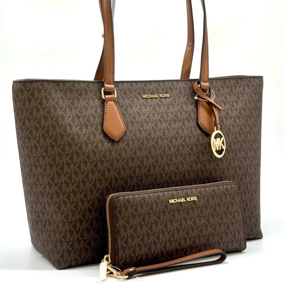 Michael Kors Sheila Large Logo Tote Bag & Matching Continental Wallet Brown - Picture 3 of 13